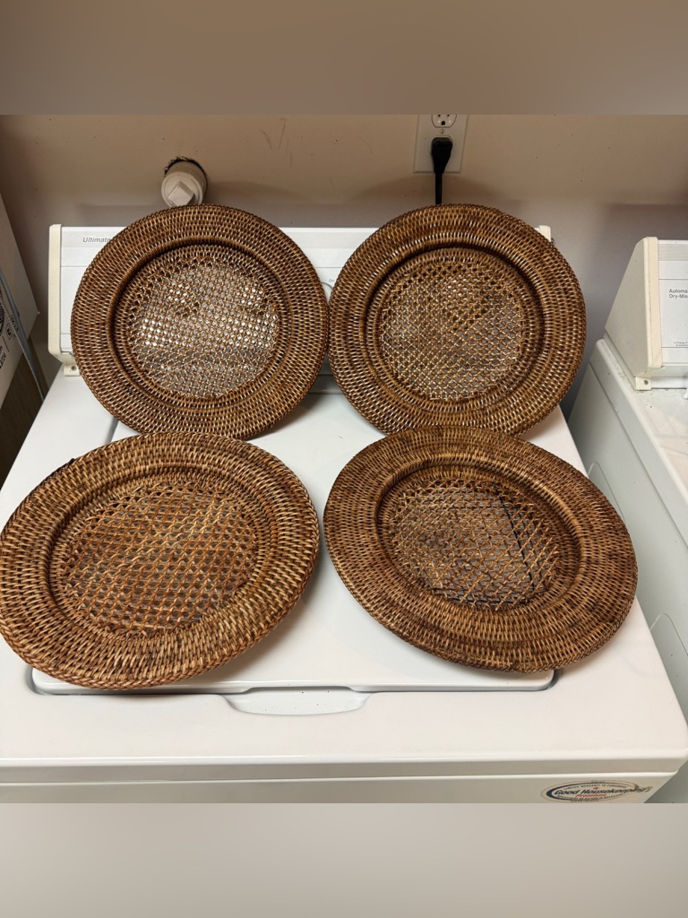 4 x Woven Rattan Charger Plates 12.5"x1.5" Natural Brown